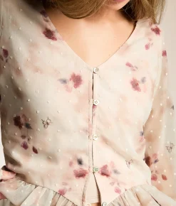 Willow & Root Floral Chiffon Top Pink Multi New