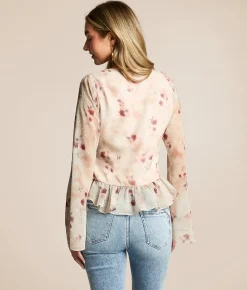 Willow & Root Floral Chiffon Top Pink Multi New