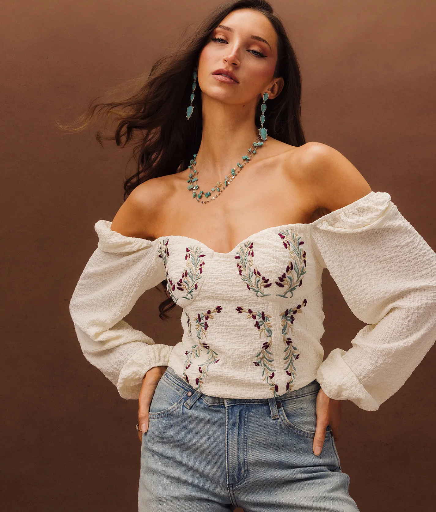 Tops | Sterling & Stitch Floral Corset Cropped Top Cream Multi