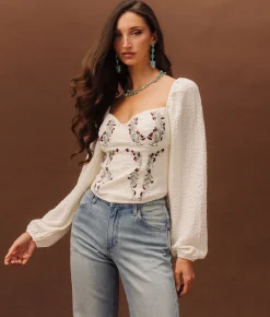 Tops | Sterling & Stitch Floral Corset Cropped Top Cream Multi