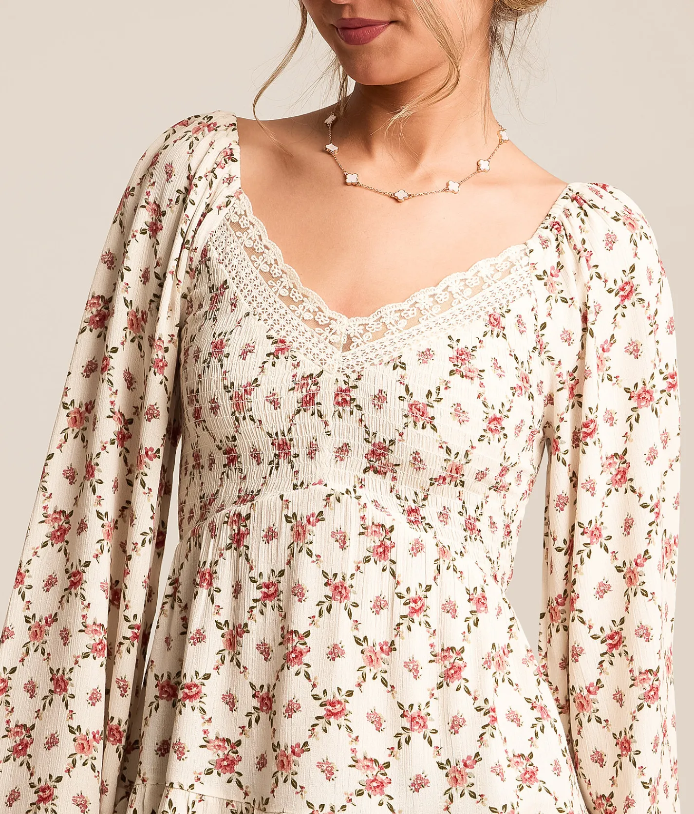 Tops | Daytrip Floral Crinkle Ruffle Top Cream Multi