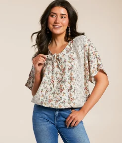 Daytrip Floral Crinkle Top Cream Assorted Clearance