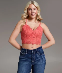 Tops | BKE core Floral Crochet Brami Cream