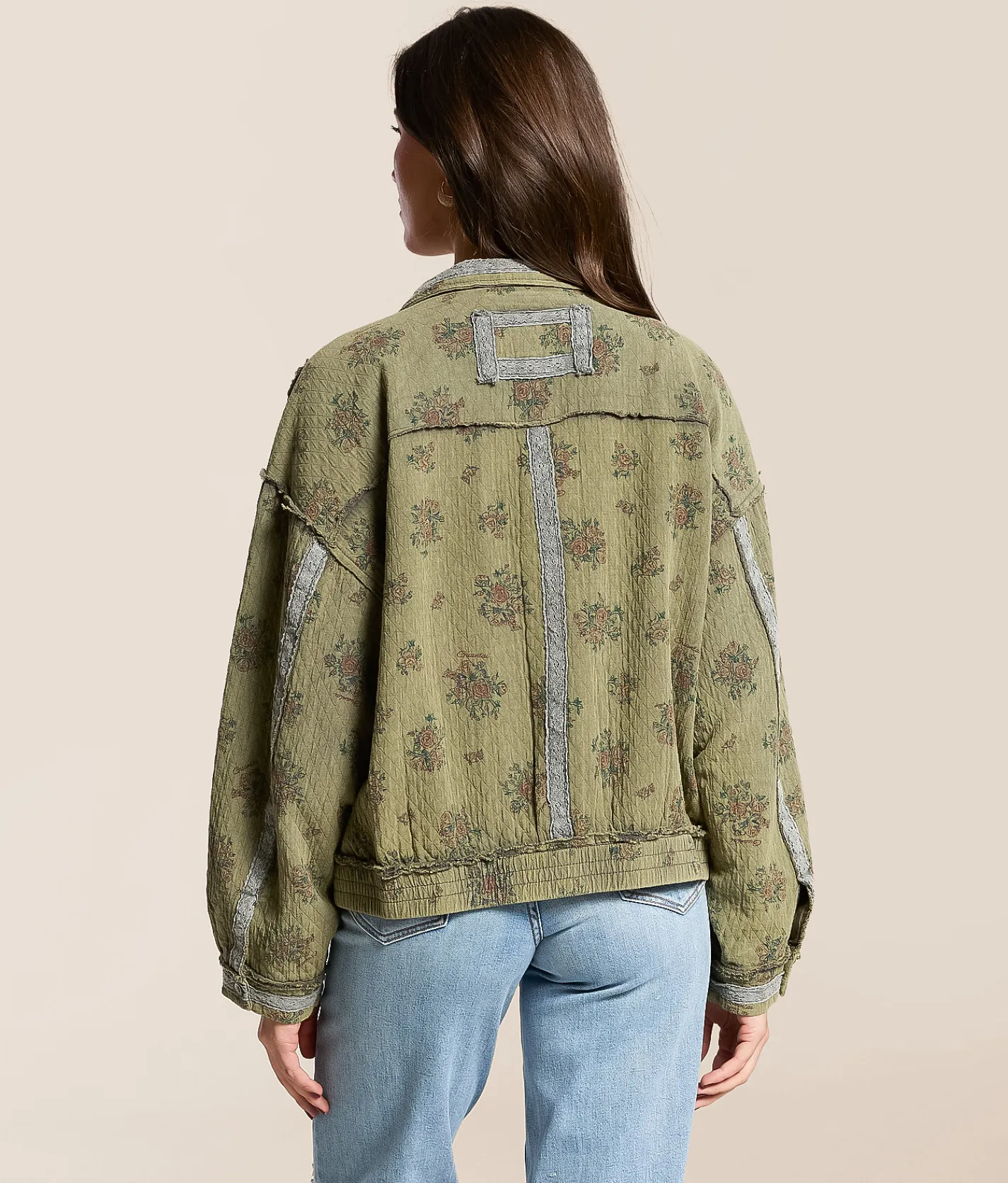 POL Floral Crochet Jacket Navy Charcoal