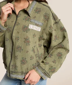 POL Floral Crochet Jacket Navy Charcoal