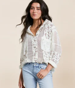 Tops | POL Floral Crochet Shirt Cream Floral