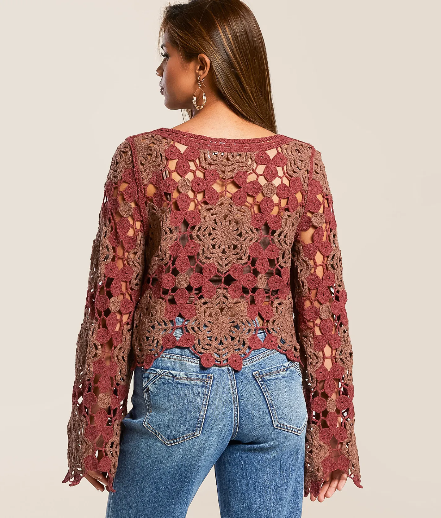 Willow & Root Floral Crochet Sweater Rose Brown Online
