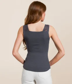 Tops | Miss Me Floral Crochet Tank Top Dark Grey