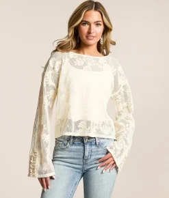 Tops | Willow & Root Floral Crochet Top Cream