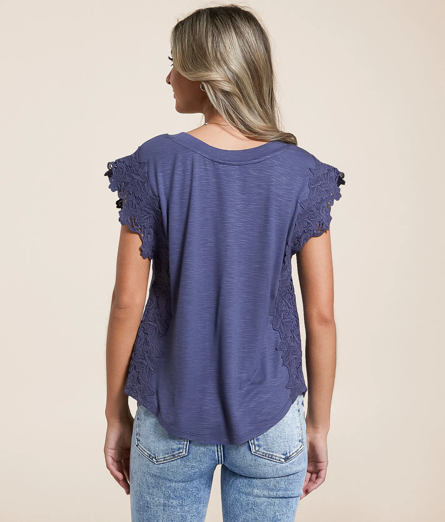 Daytrip Floral Crochet Trim Top Faded Rose Discount