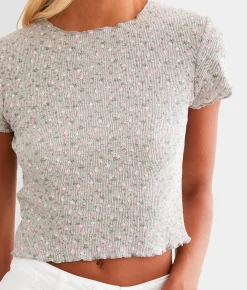 FITZ + EDDI Floral Cropped Top Grey Pink Ditsy Print Outlet
