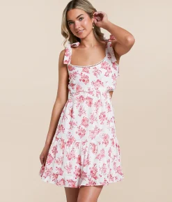 Dresses | Willow & Root Floral Cut-Out Mini Dress Pink Multi