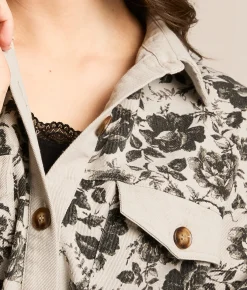 Tops|Coats & Jackets | BiBi Floral Denim Boyfriend Shacket Black Cream