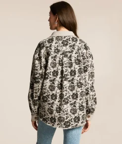 Tops|Coats & Jackets | BiBi Floral Denim Boyfriend Shacket Black Cream