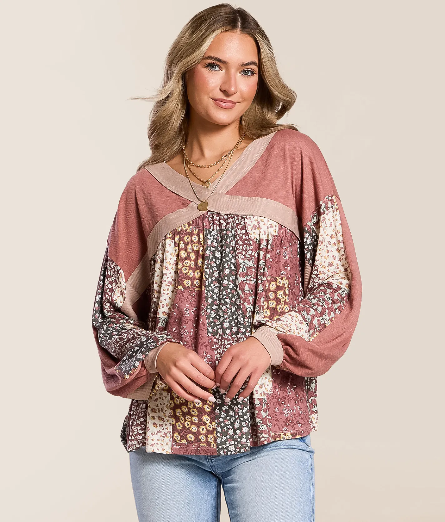Tops | Daytrip Floral Dolman Top Rose Brown Multi