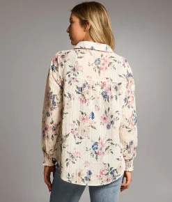 Tops | BKE Floral Embroidered Blouse Cream Multi