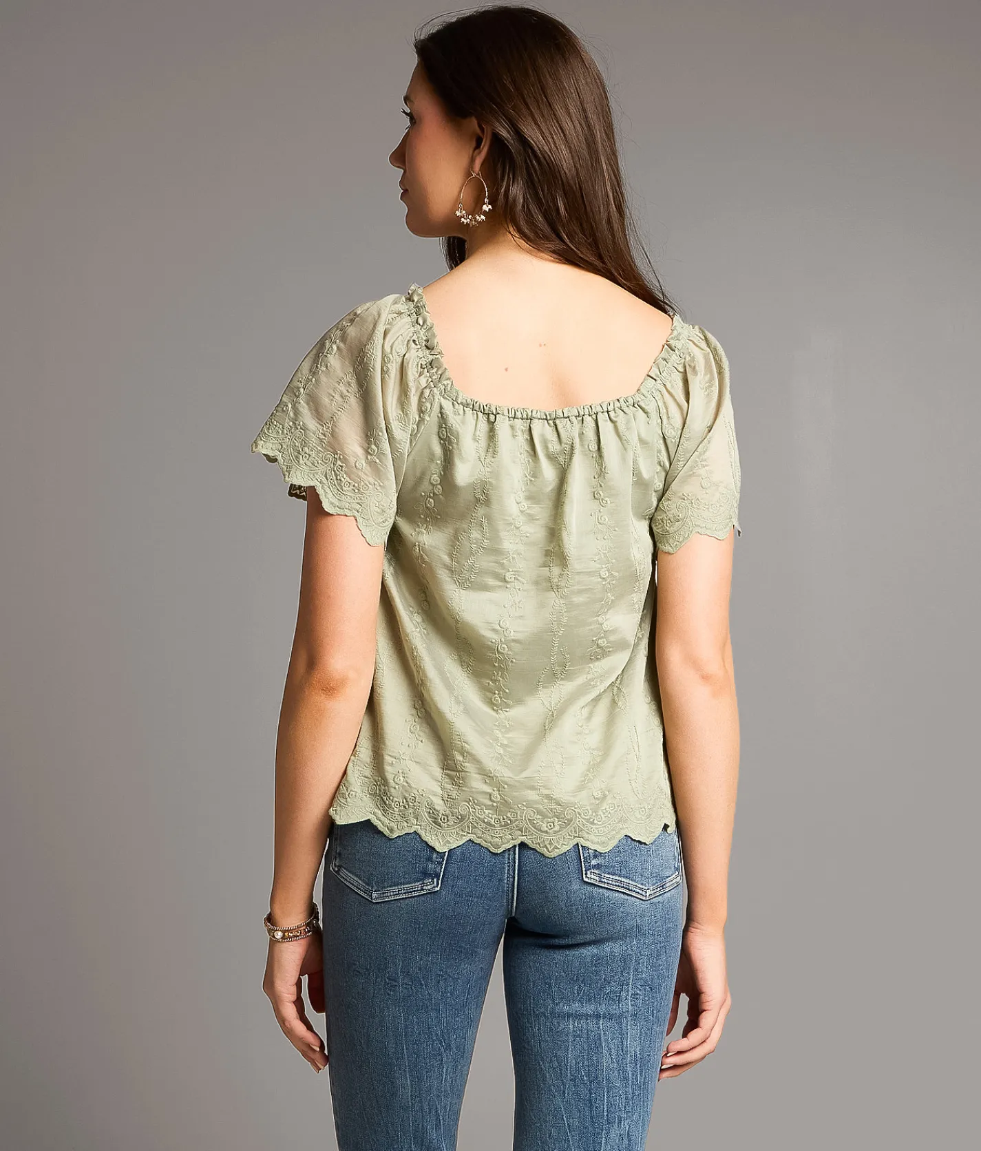 Tops | BKE Floral Embroidered Bow Top Tea