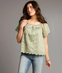 Tops | BKE Floral Embroidered Bow Top Tea