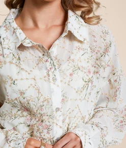 Tops | Daytrip Floral Embroidered Chiffon Blouse White Multi
