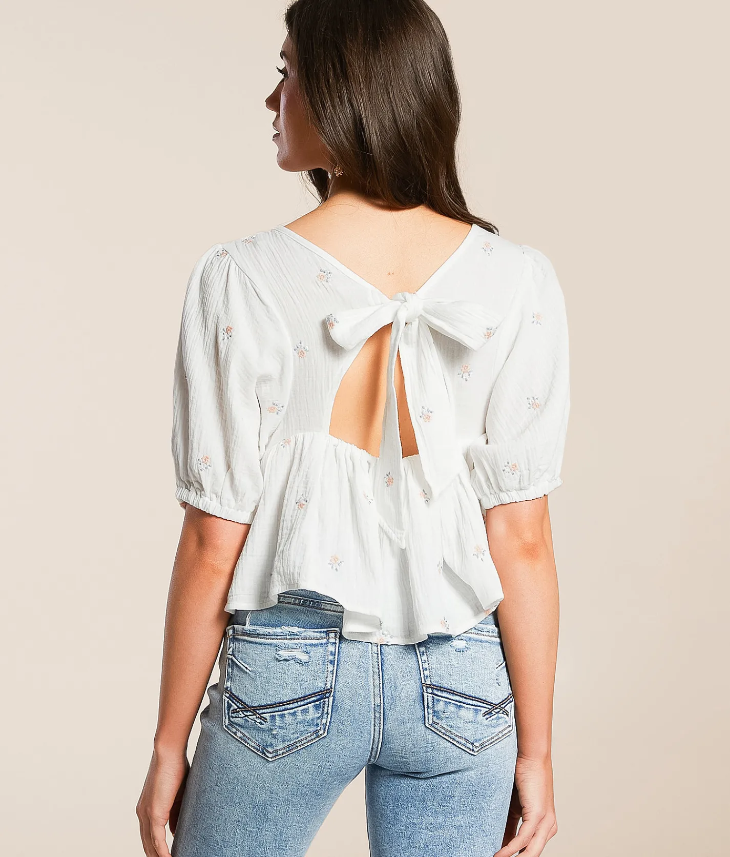 Hyfve Floral Embroidered Gauze Top Off White