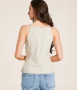 Tops | Gilli Floral Embroidered High Neck Tank Top Beige