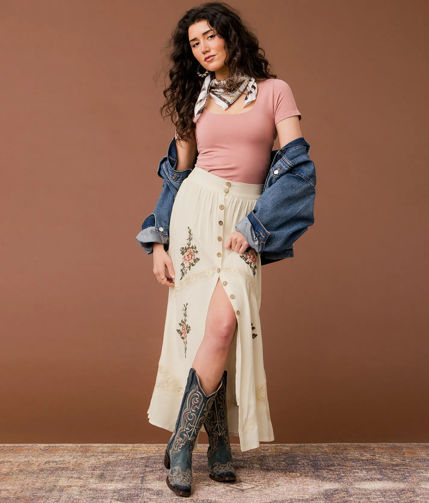 Gimmicks Floral Embroidered Maxi Skirt Cream Multi Discount