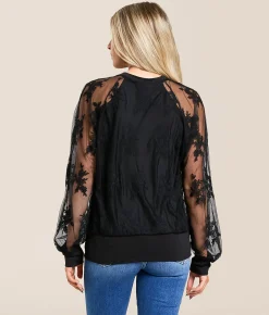 Daytrip Floral Embroidered Mesh Top Black Discount