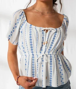 Tops | 33 Coastal Floral Embroidered Peplum Top Pale Banana