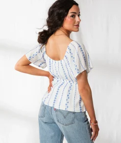 Tops | 33 Coastal Floral Embroidered Peplum Top Pale Banana