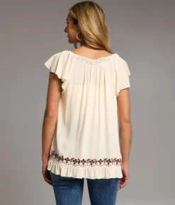 Tops | BKE Floral Embroidered Top Cream