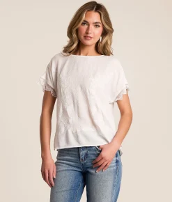 Tops | Blu Pepper Floral Embroidered Top White