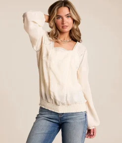 Daytrip Floral Embroidered Top Cream Discount