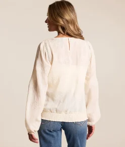 Daytrip Floral Embroidered Top Cream Discount