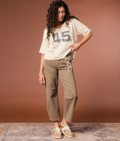 Gimmicks Floral Embroidered 45 T-Shirt Cream Multi Clearance