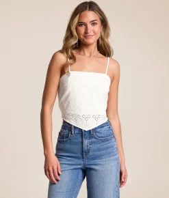 Tops | Willow & Root Floral Eyelet Hanky Tank Top White
