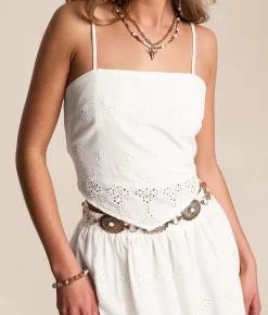 Tops | Willow & Root Floral Eyelet Hanky Tank Top White