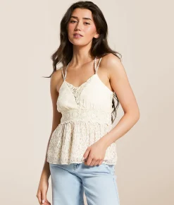 Tops | Miss Me Floral Eyelet Tank Top Multi Ivory