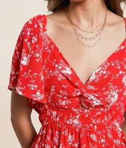 Daytrip Floral Flutter Sleeve Top Bittersweet Outlet