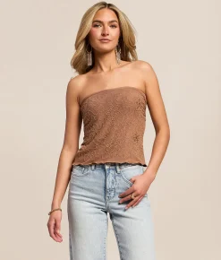 Willow & Root Floral Glitz Mesh Tube Top Brown Sale