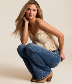 Tops | Willow & Root Floral Glitz Tank Top Cream