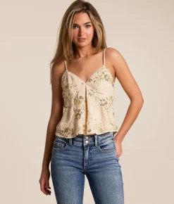 Tops | Willow & Root Floral Glitz Tank Top Cream