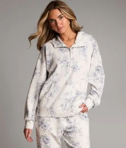 Tops | BKE Floral Hoodie Blue White