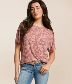 Daytrip Floral Jacquard Top Mauve Clearance