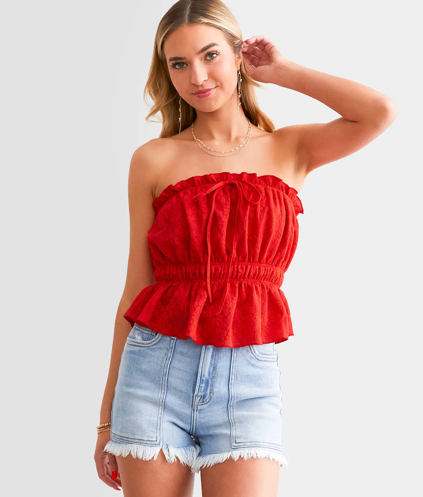 Willow & Root Floral Jacquard Tube Top Thyme Outlet