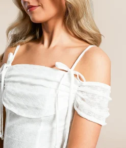 Willow & Root Floral Lace Cold Shoulder Top White Best
