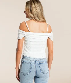 Willow & Root Floral Lace Cold Shoulder Top White Best