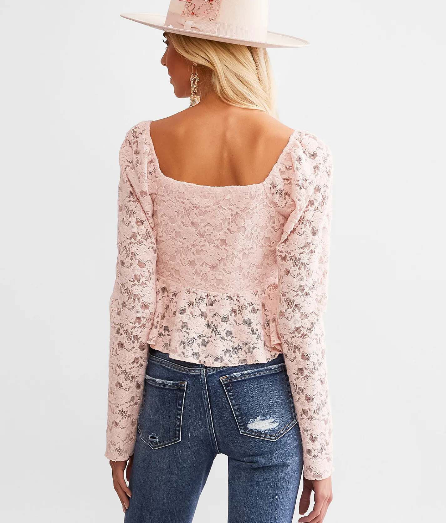 Tops | Willow & Root Floral Lace Cropped Top Pink
