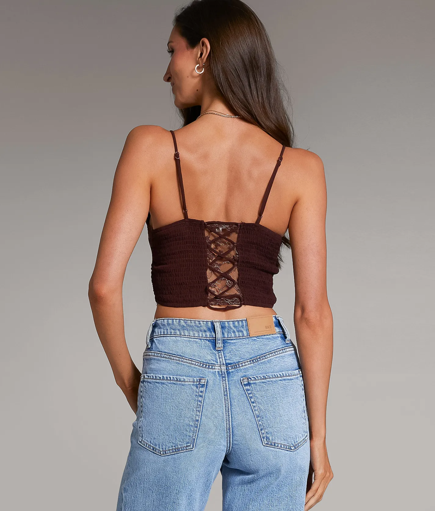 Tops | BKE core Floral Lace Eyelash Brami Brownstone