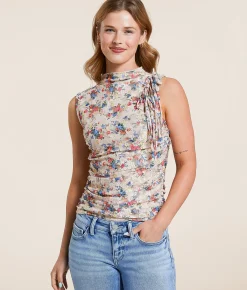 Tops | Willow & Root Floral Lace High Neck Tank Top Cream Pink