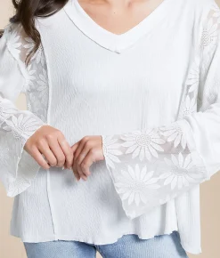 Daytrip Floral Lace Inset Top White Outlet